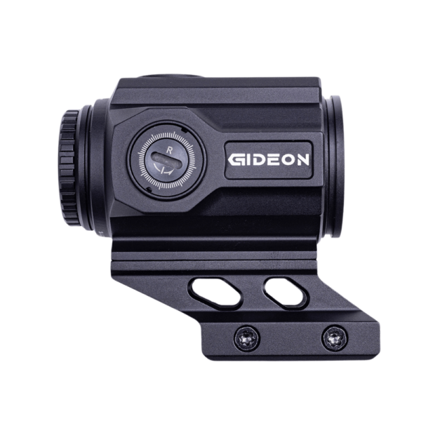 Side view of Gideon Optics Advocate prism scope showing dials