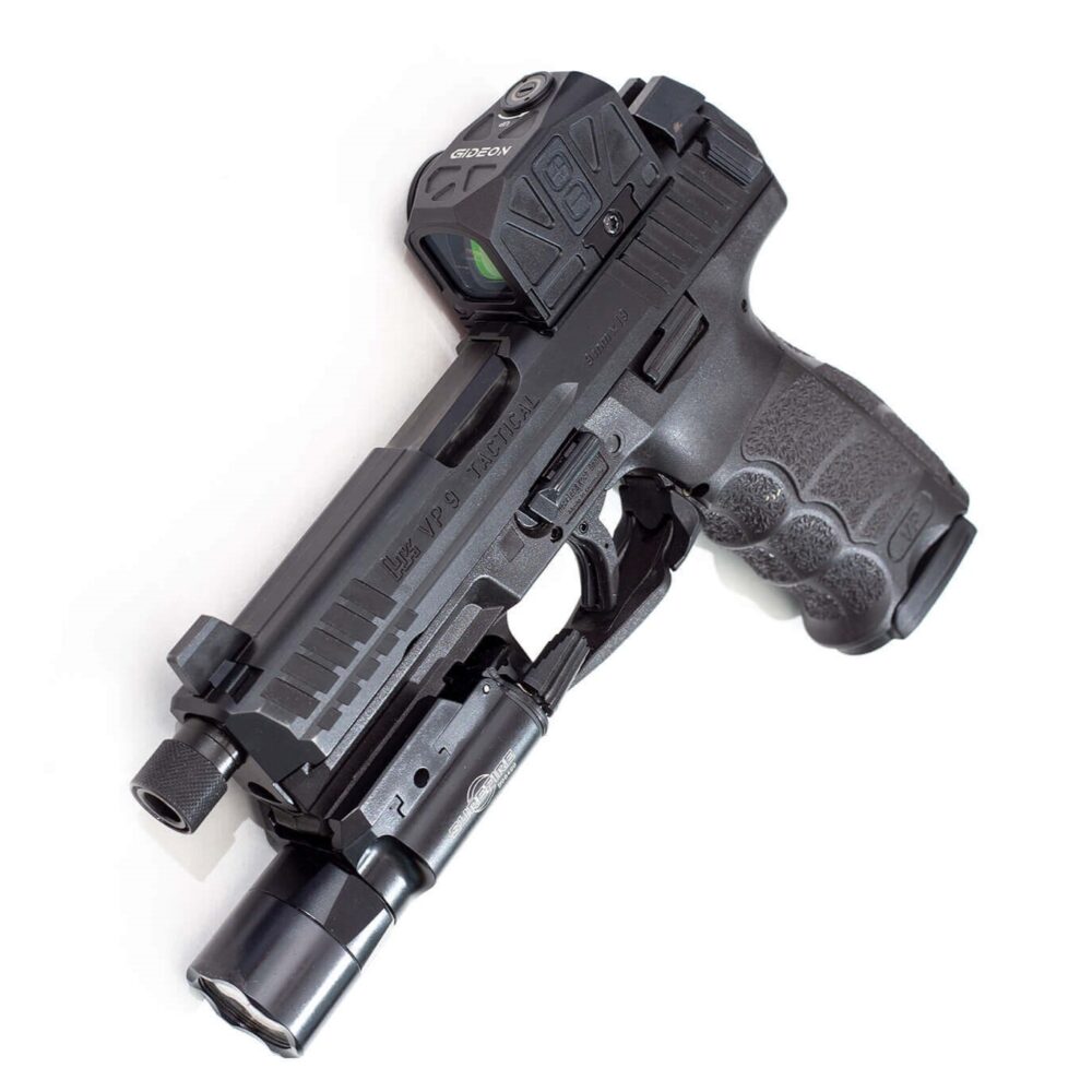 Left side view of Gideon Optics Mediator mounted to a VP-9