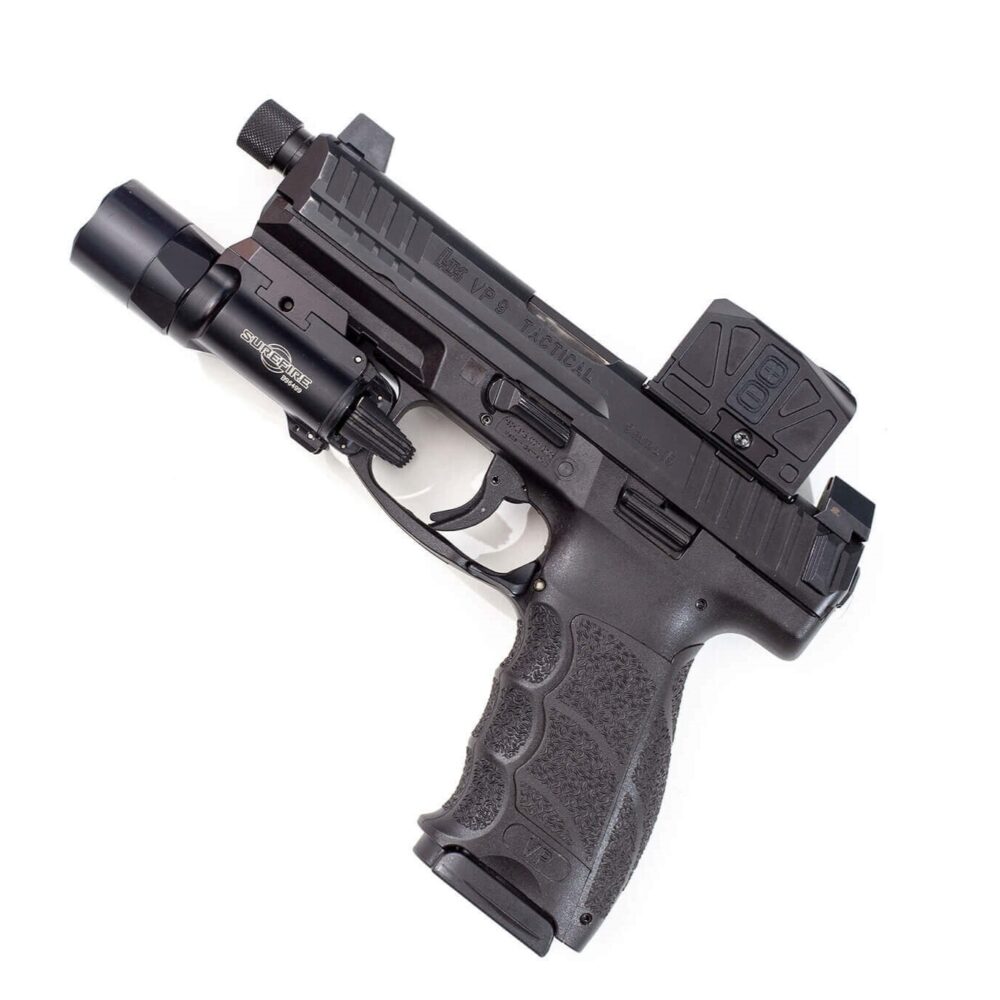 Angled view of a Gideon Optics Mediator mounted to a VP-9