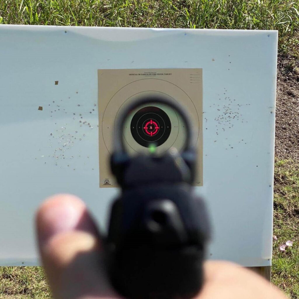 Reticle view of Gideon Optics Omega at an outdoor shooting range