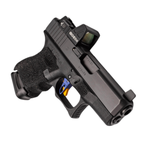 Side angled view of Gideon Optics Rock reflex sight mounted to a Glock pistol