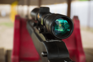 Rifle scope mounted on an AR22 Rifle