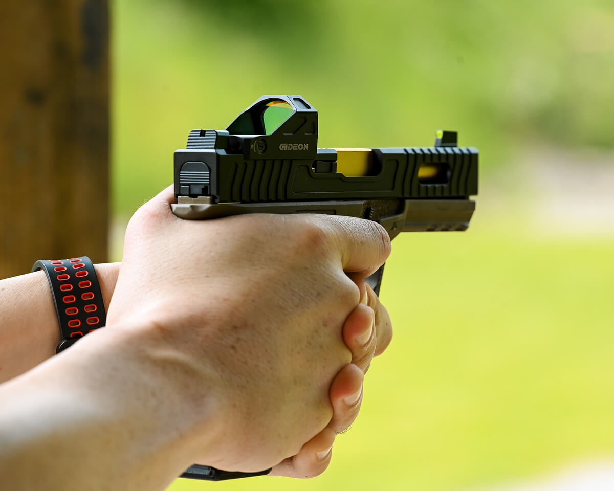 Close up view showing how to grip a firearm properly