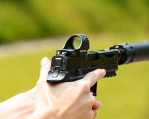 Gideon Optics red dot sight mounted on a handgun