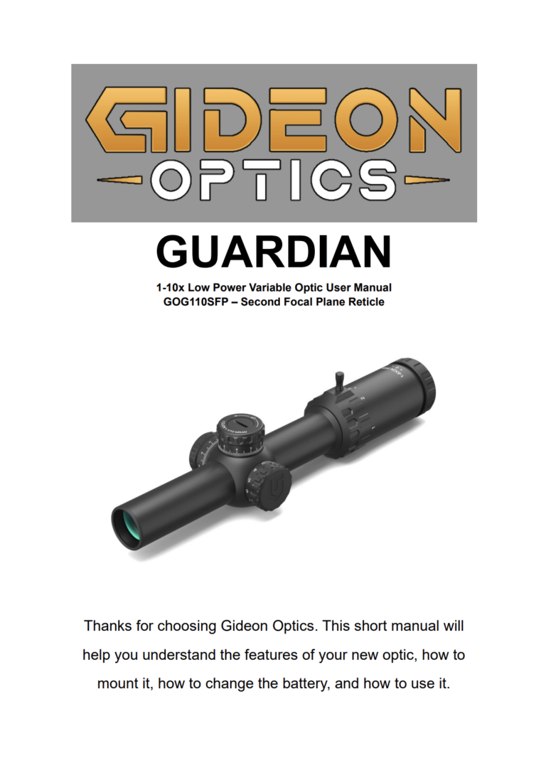 Image of front page of Gideon Optics Guardian 1-10x SFP LPVO Product Manual