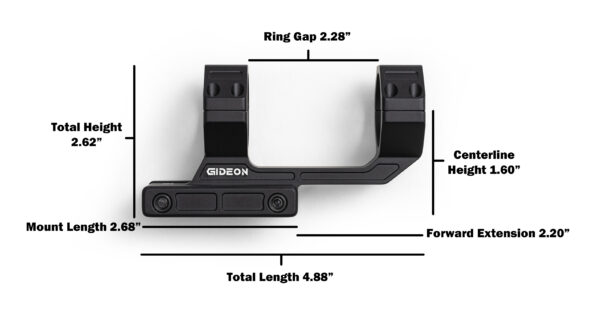 Side view of the Gideon Optics Guardian LPVO 34mm mount with sizing specs
