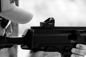 Gideon Optics sight mounted to an APC9 at the range