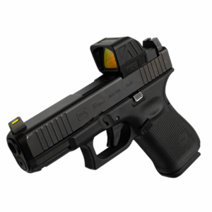 Side angled view of Gideon Optics Granite MOS Comp red dot mounted to a pistol