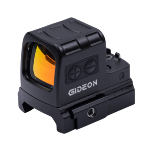 Gideon Optics Valor Mini Closed Emitter Reflex Red Dot Sight side view with logo attached to Picatinny mount