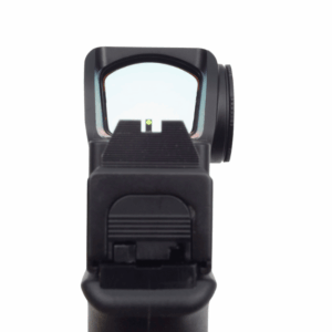 Window view of Gideon Optics Granite Comp RMR mounted on a pistol