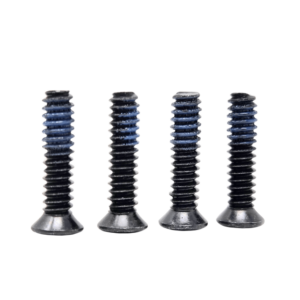 4 optics mounting screws placed next to one another on a white background