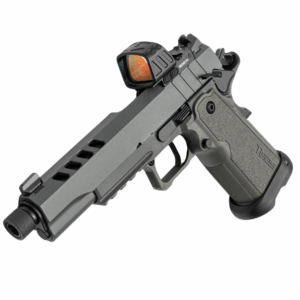 Side angle view of Gideon Optics Judge XL red dot mounted on a pistol