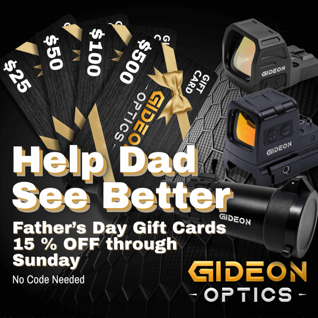 Gideon Optics Father's day Sale - 15% off giftcards banner