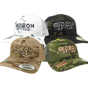 Gideon Optics hats displayed in four different options