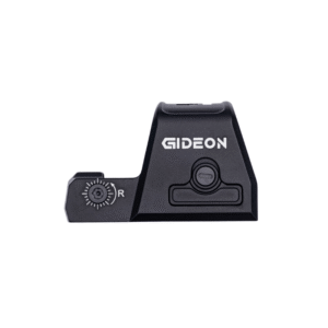 Side view of Gideon Optics pebble showing adjustment dial and battery tray