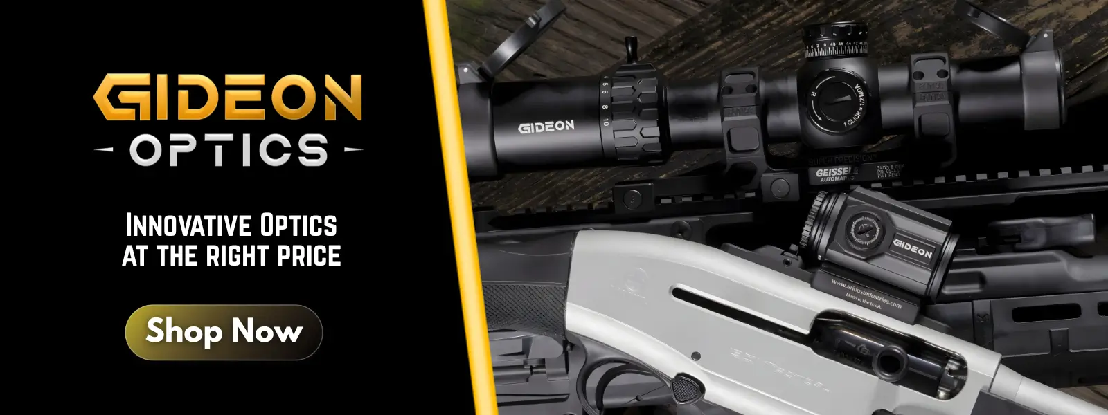 Gideon Optics homepage hero shop all optics banner