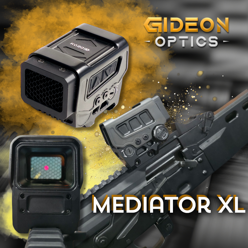 graphic showing various images of the Mediator XL from Gideon Optics