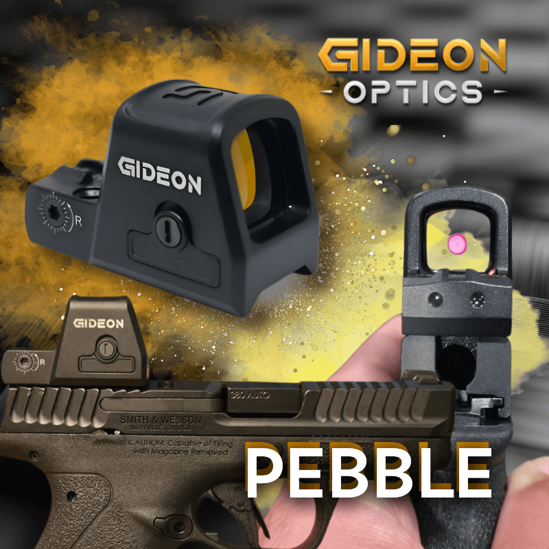 graphic showing various images of the Pebble by Gideon Optics