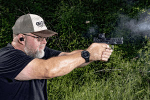 Mike from Gideon Optics shooting a pistol with the Granite red dot mounted
